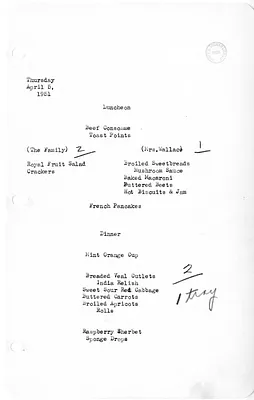 White House Luncheon and Dinner Menu