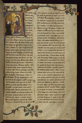 A kneeling Giles of Rome, dressed in the black habit of an Augustinian monk, presenting the book to a seated Philip the Fair