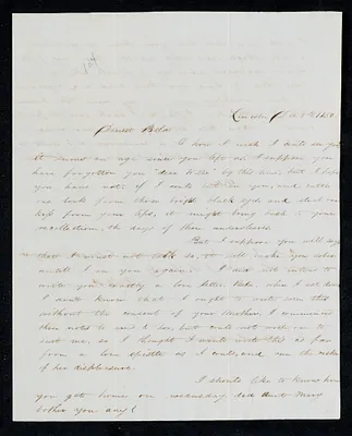 Letter to 'Bela' [Isabel M. Carret, Dedham, Mass.] from 'Willie' [William L. G. Peirce, Lincoln, Mass.], December 1850