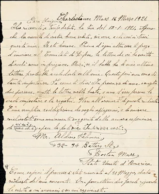 Bartolomeo Vanzetti autographed letter signed to Luigia Vanzetti, [Charlestown], 16 March 1921