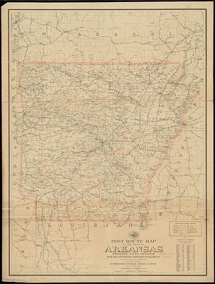 Post route map of the state of Arkansas showing post offices with the intermediate distances on mail routes in operation on the 1st of December, 1903
