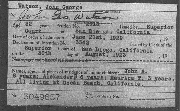 Watson, John George - 1929