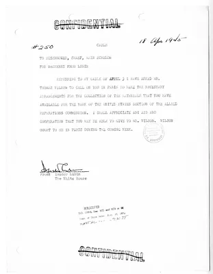 Cable From Isador Lubin to General Dwight D. Eisenhower