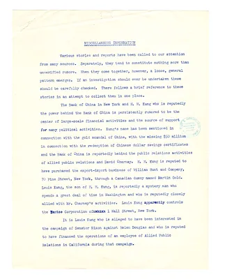 "Miscellaneous Information" re China Lobby, with Attachment