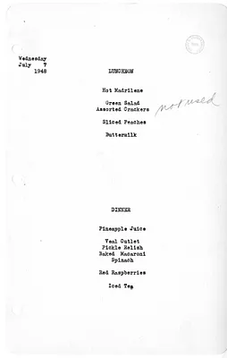 White House Luncheon and Dinner Menu