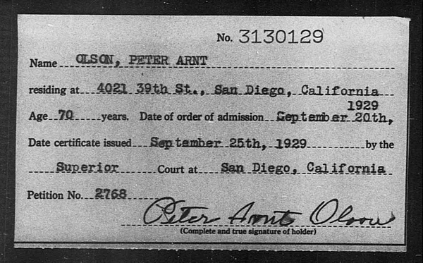 Olson, Peter Arnt - 1929