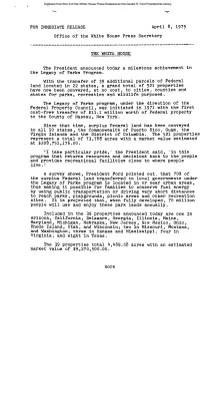 President Announces milestone achievement in the Legacy of Parks program [Notice to Press]