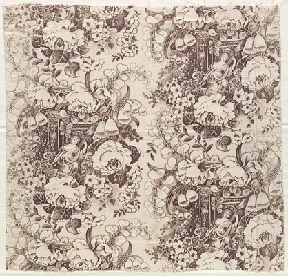 Roller-Printed Cotton with Design of Woman Playing a Lute