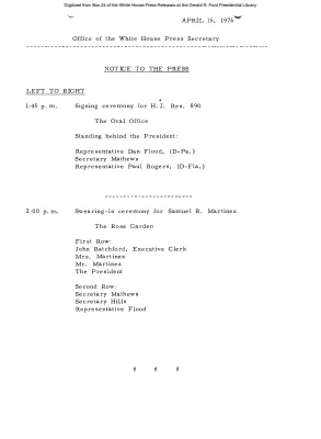 Signing ceremony for H.J. Res. 890; Swearing-in ceremony for Samuel R. Martinez [Meeting Attendee List]