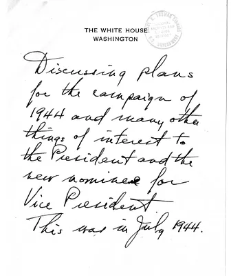 Longhand Note of Senator Harry S. Truman