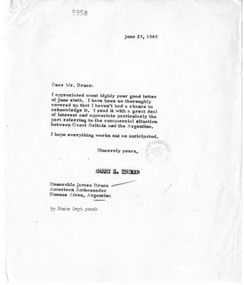 Correspondence Between Ambassador James Bruce and President Harry S. Truman