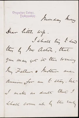 [John Biddulph Martin] autograph note to [Victoria Woodhull Martin], Tewkesbury, [England], approximately 1883-1897
