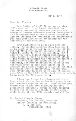 Letter from Wallace McClure to Daniel F. Clancy