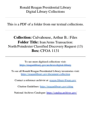 Iran/Arms Transaction: North/Poindexter Classified Discovery Request (13)