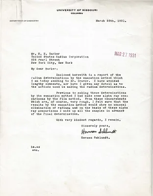 Letters Received to H.H. Barker, March 25, 1931