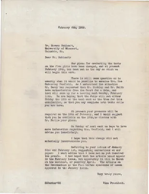 Letters Sent to Dr. Herman Schlundt, February 6, 1929