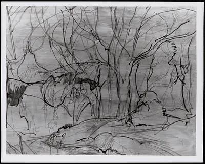 Stevens' final sketch preparatory to painting, acrylic on Masonite, Sunday morning three weeks before his death, 1969