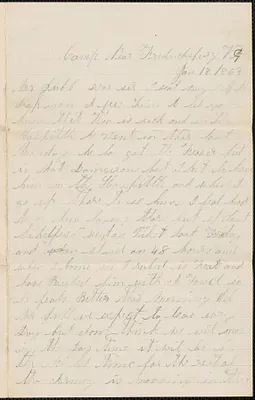 Letter from John F. Buckly, camp near Fredricksburg V.A., to Thomas Jubb, West Chelmsford, Mass., January 18, 1863
