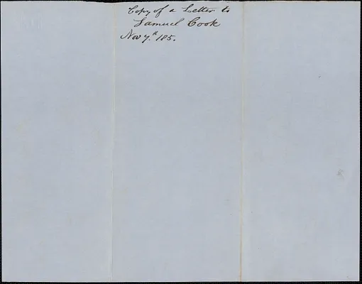 Copy of a letter from Samuel Warner to Samuel Cook, 7 November 1851
