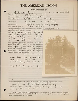 American Legion military record of Dudley Porter Ranney