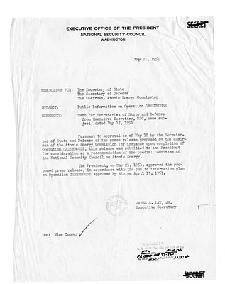 Memorandum from James Lay to Secretary of State Dean Acheson, Secretary of Defense General George C. Marshall, and the Chairman of the Atomic Energy Commission