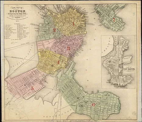 New map of Boston, comprising the whole city, with the new boundaries of the wards