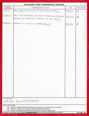Special NSC Meeting (Limited Attendance) - Jordan 12:00 noon 9/22/70