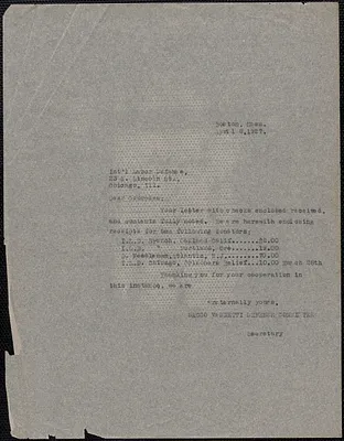 Sacco-Vanzetti Defense Committee typed note (copy) to International Labor Defense, Boston, Mass., April 8, 1927