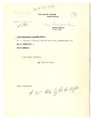 Copy of Telegram from Bess W. and Harry S. Truman to George Wallace