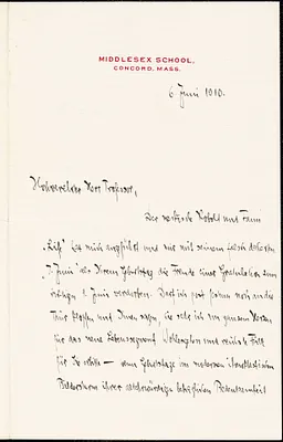 Drechsler, Robert Walter, fl. 1913 autograph letter signed to Hugo Münsterberg, Concord, Mass., 6 June 1910