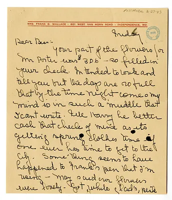Letter from Natalie Wallace to Bess W. Truman