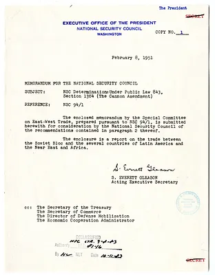 Memorandum from S. Everett Gleason to the National Security Council with Attachment