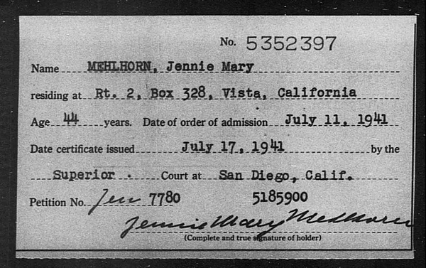Mehlhorn, Jennie Mary - 1941