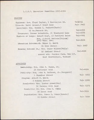 LCRC Executive Committee 1965-1966 - elected and appointed members