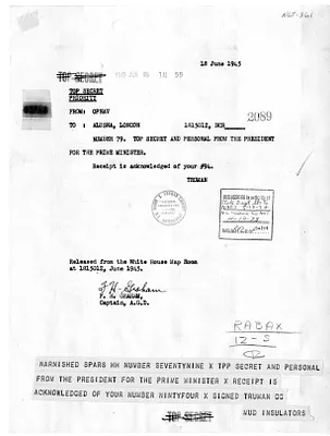 Telegram from President Harry S. Truman to Prime Minister Winston Churchill