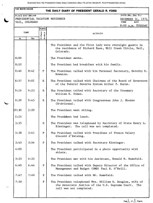 President Gerald R. Ford's Daily Diary, December 31, 1974
