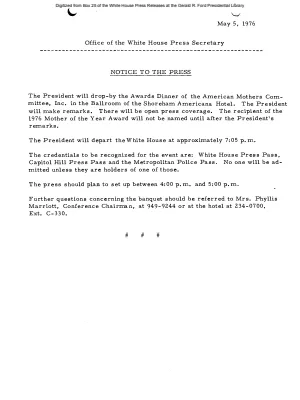President's Schedule for Press