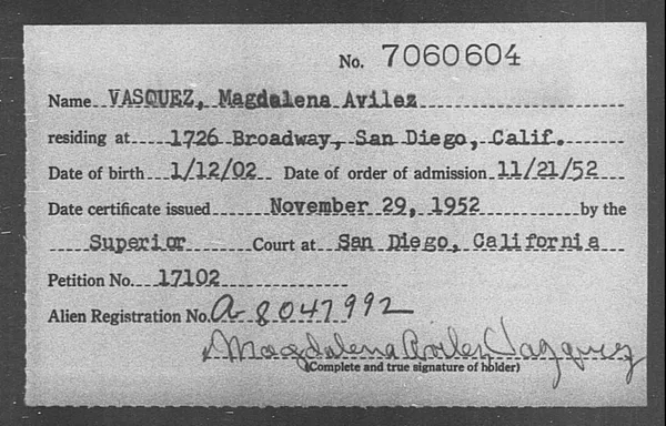 Vasquez, Magdalena Avilez - 1952