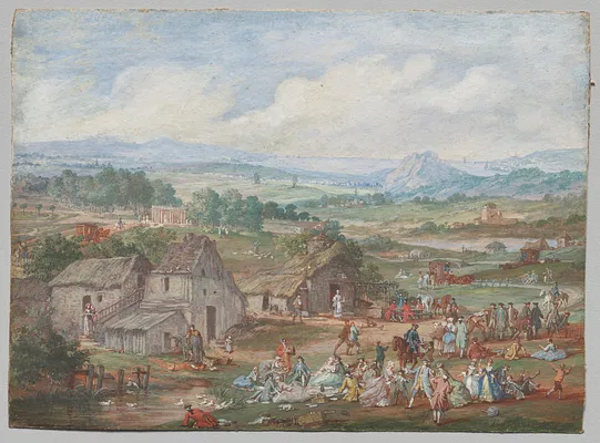 A Party Picnicking Near a Village