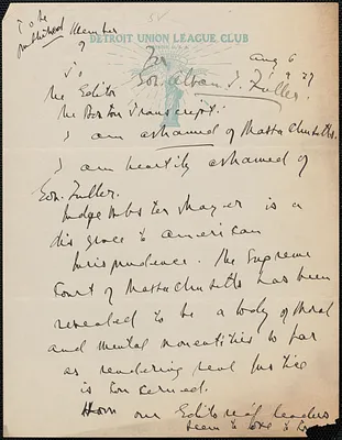 Geo[rge] C. Richmond autograph letter signed to Editor, Boston Transcript, Detroit, Mich., August 6, 1927