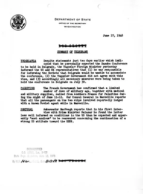 Memorandum, State Department Summary of Telegrams