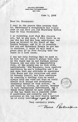 Letter from Eleanor Roosevelt to Harry S. Truman
