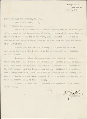 Chaplin, Winfield Scott, 1847-1918 typed letter signed to Hugo Münsterberg, St. Louis, 9 June 1904