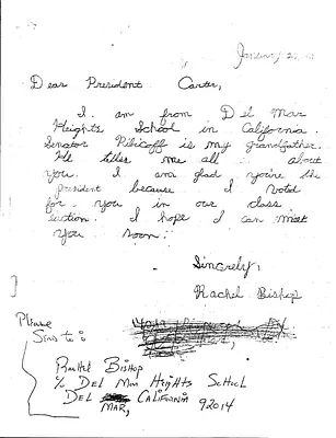 Letter from Rachel Bishop to President Carter