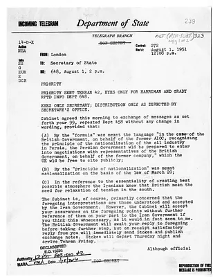 Telegram from Ambassador Walter Gifford to Secretary of State Dean Acheson, Number 648