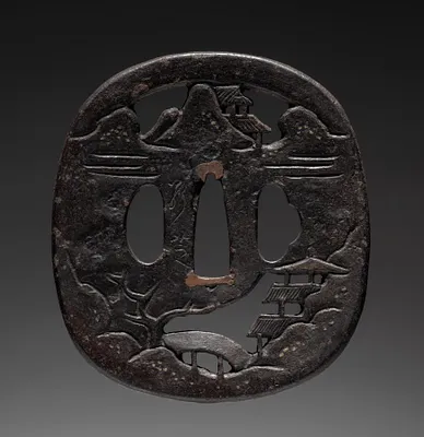 Sword Guard (Tsuba) with Chinese Landscape