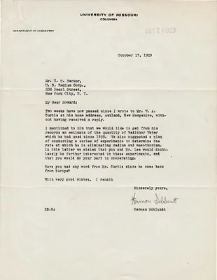 Letters Received to H.H. Barker, October 17, 1929