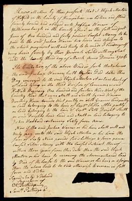 Bond, Elijah Morton to Joshua Warner of Williamsburgh, 1706 (?) or 1786