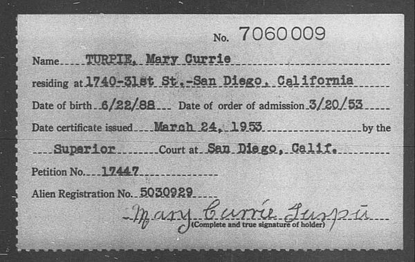Turpie, Mary Currie - 1953
