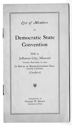 Booklet, List of Members of the Democratic State Convention Held at Jefferson City, Missouri